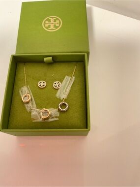 Tory Burch Icon Pave Necklace and Earring Set